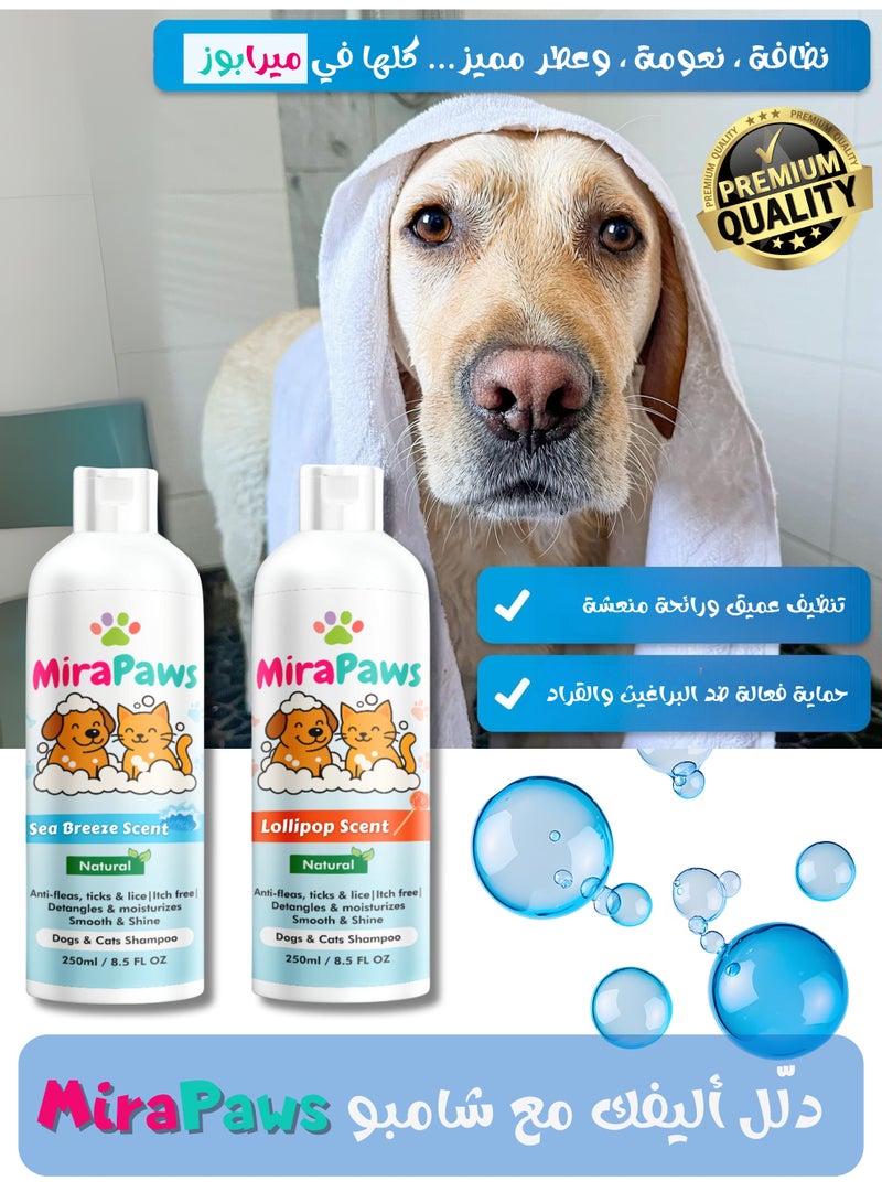 MiraPaws Pets Shampoo - Sea Breeze Scent 250ml + Lollipop Sent 250ml (Pack of 2) - Image 3